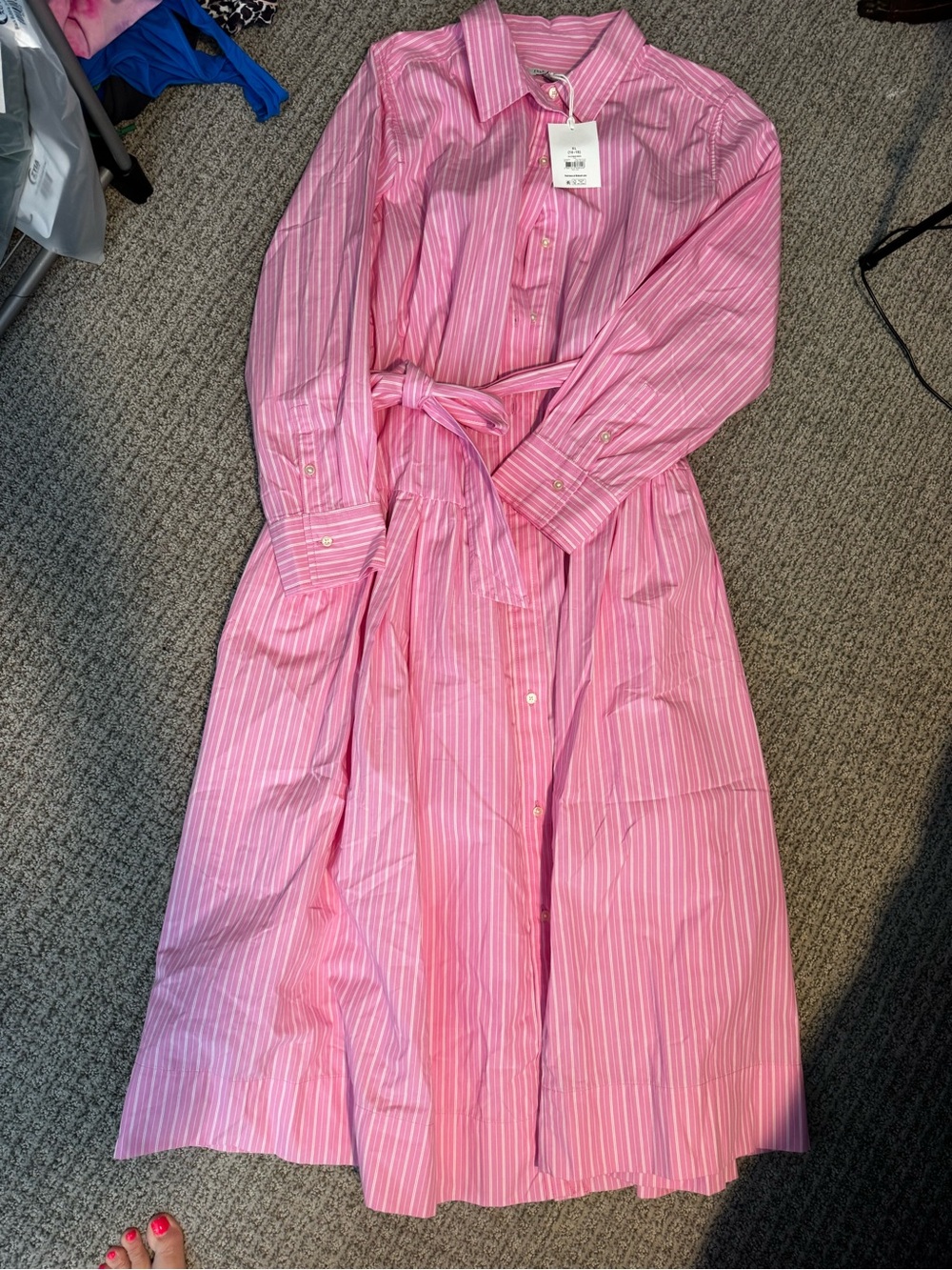 Free People Pink Striped Shirt Dress